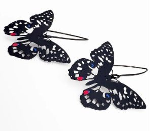 Denz Midi Butterfly Earrings in Chequered Swallowtail, angled view