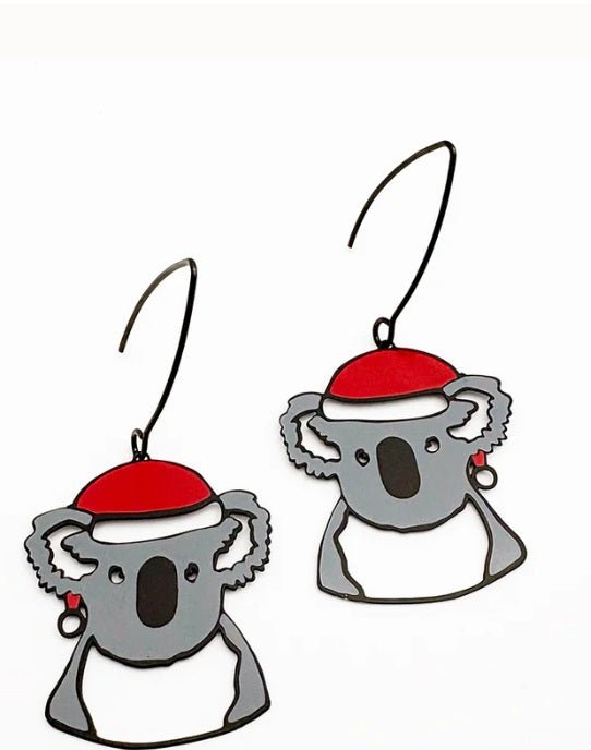 Denz Midi Christmas Koala Earrings in Black/Grey/Red 
