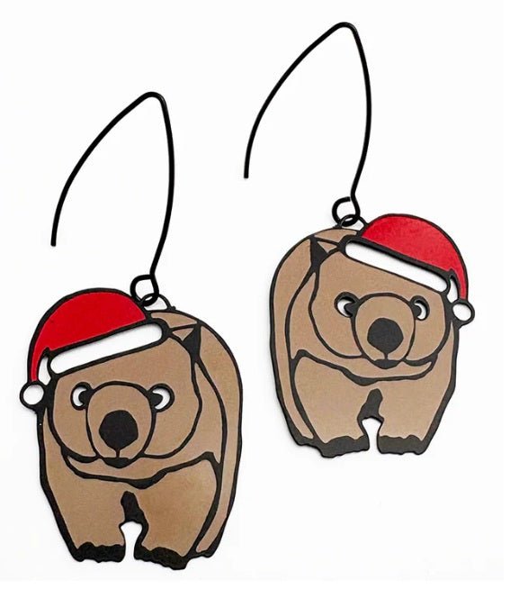 Denz Midi Christmas Wombat Earrings in Black/Brown/Red 