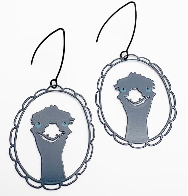 Denz Midi Emu Earrings in Grey/Blue 