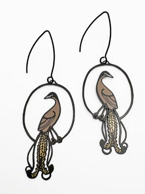 Denz Midi Lyrebird Earrings in Black/Brown 