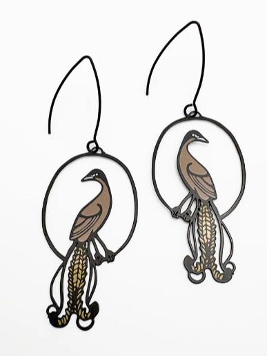Denz Midi Lyrebird Earrings in Black/Brown 