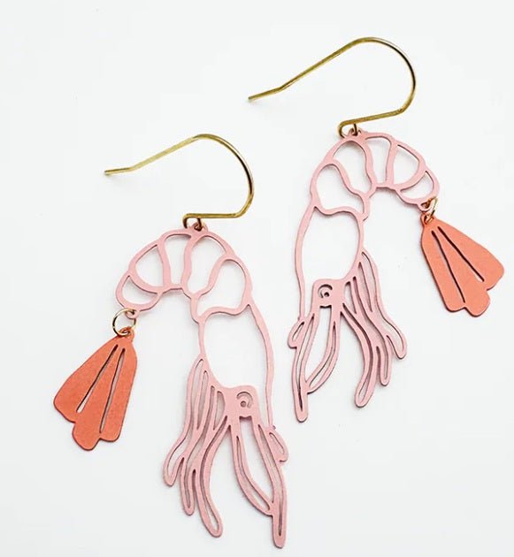 Denz Midi Prawn Dangle Earrings in Coral 