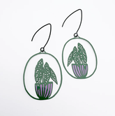 DENZ Midi Spotted Begonia plant earrings in Dark Green/Purple 