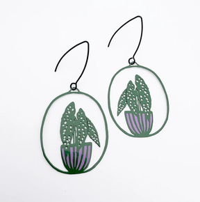 DENZ Midi Spotted Begonia plant earrings in Dark Green/Purple 