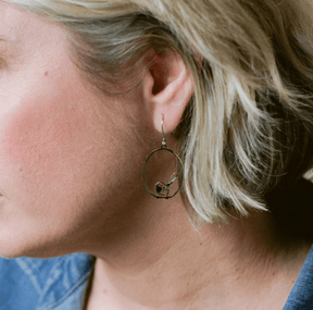 Woman wearing the DENZ Mini Fairy wren dangles in gold