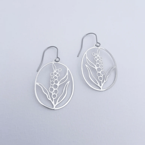DENZ Mini Wattle Flower earrings in Silver 