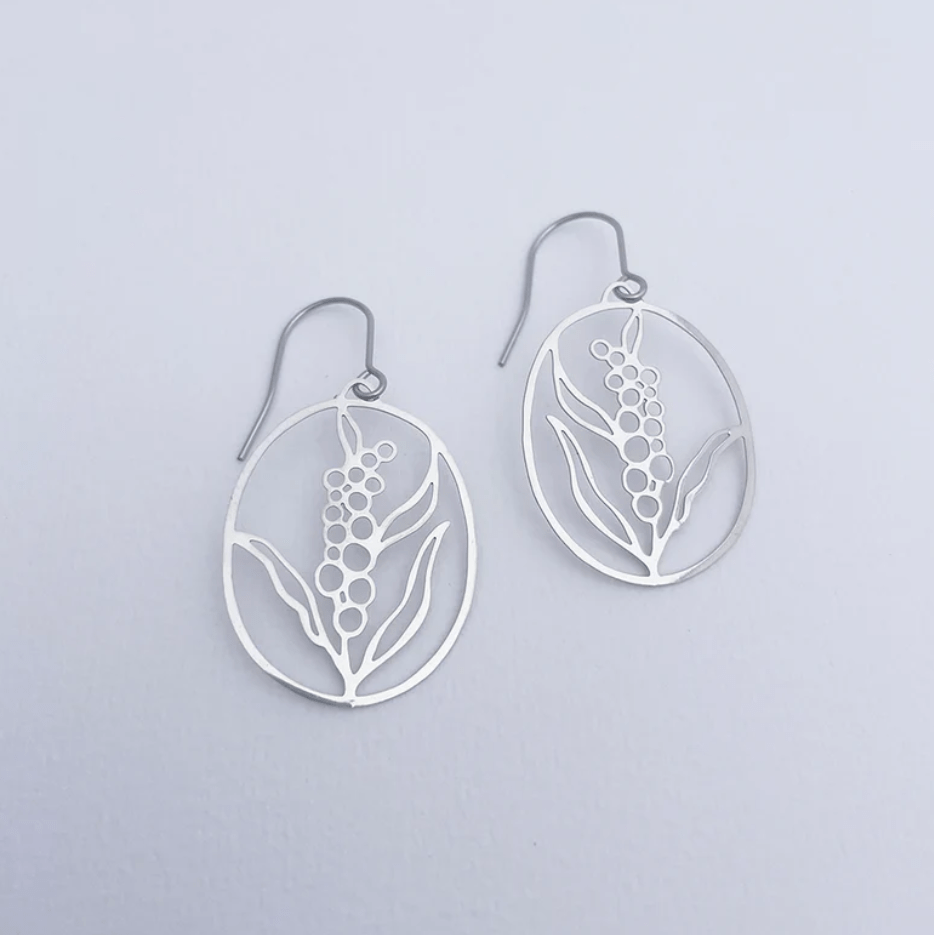 DENZ Mini Wattle Flower earrings in Silver 