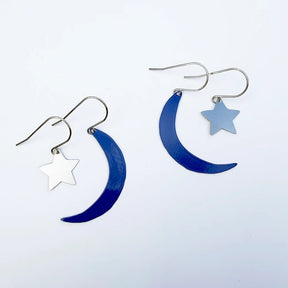 DENZ Moon & Star Stacker Earrings in Navy & Silver 