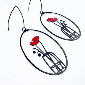 DENZ Poppy Vase Earrings in Black & Red, angled view