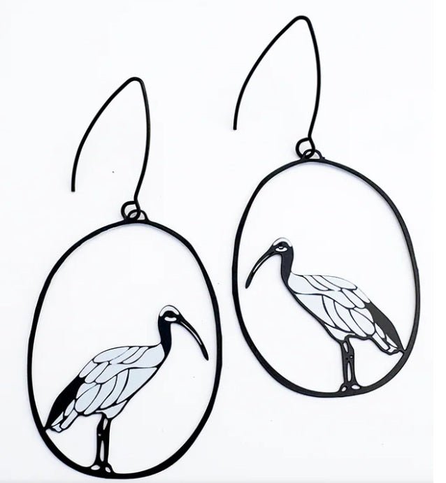 Denz Sacred Ibis Earrings in Black/White 