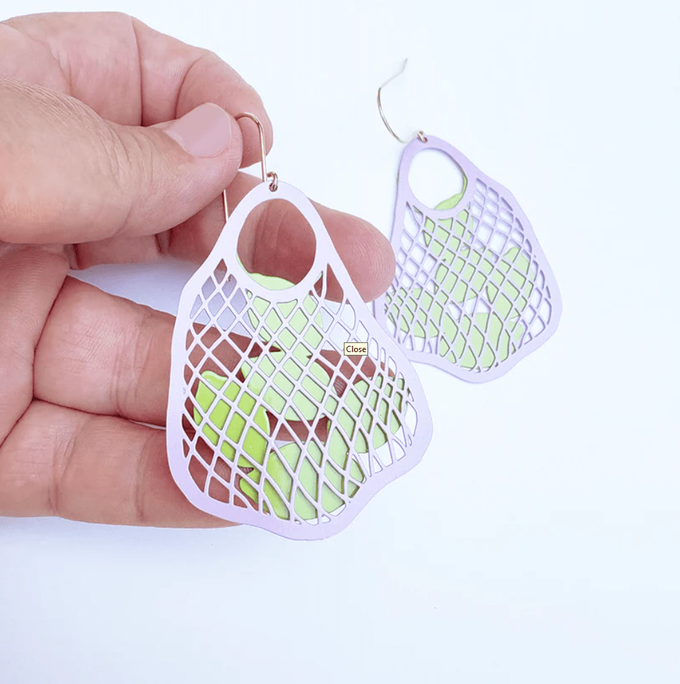 DENZ String Bag earrings (with fruits) in Lilac with Limes