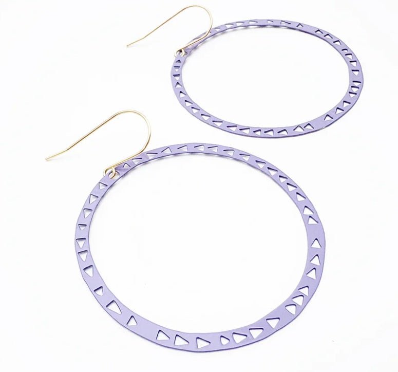 Denz Triangle Hoop Earrings in Lilac, angled view