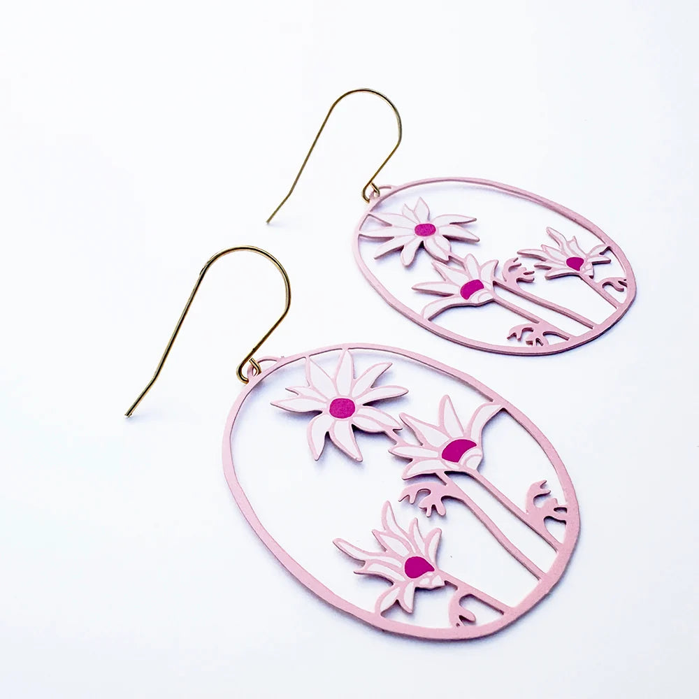 DENZ Flannel Flower Earrings in Pinks & White