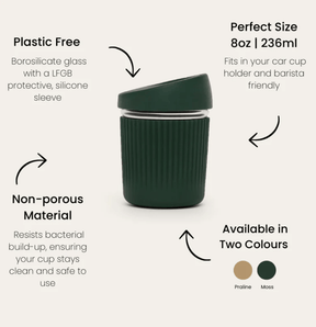 HuskeeSeed and Sprout Glass and Silicone Coffee Cup 8oz same day gift delivery melbourne