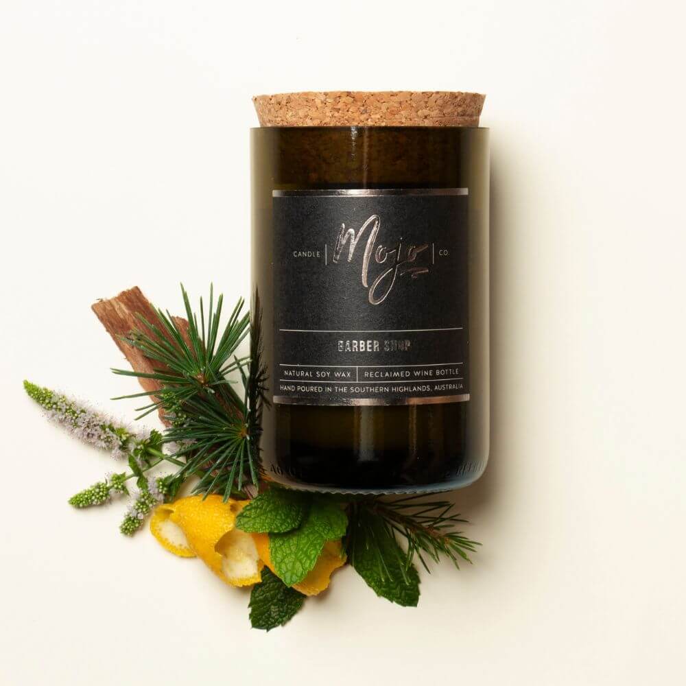 Mojo Barber Shop Wine Bottle Candle 