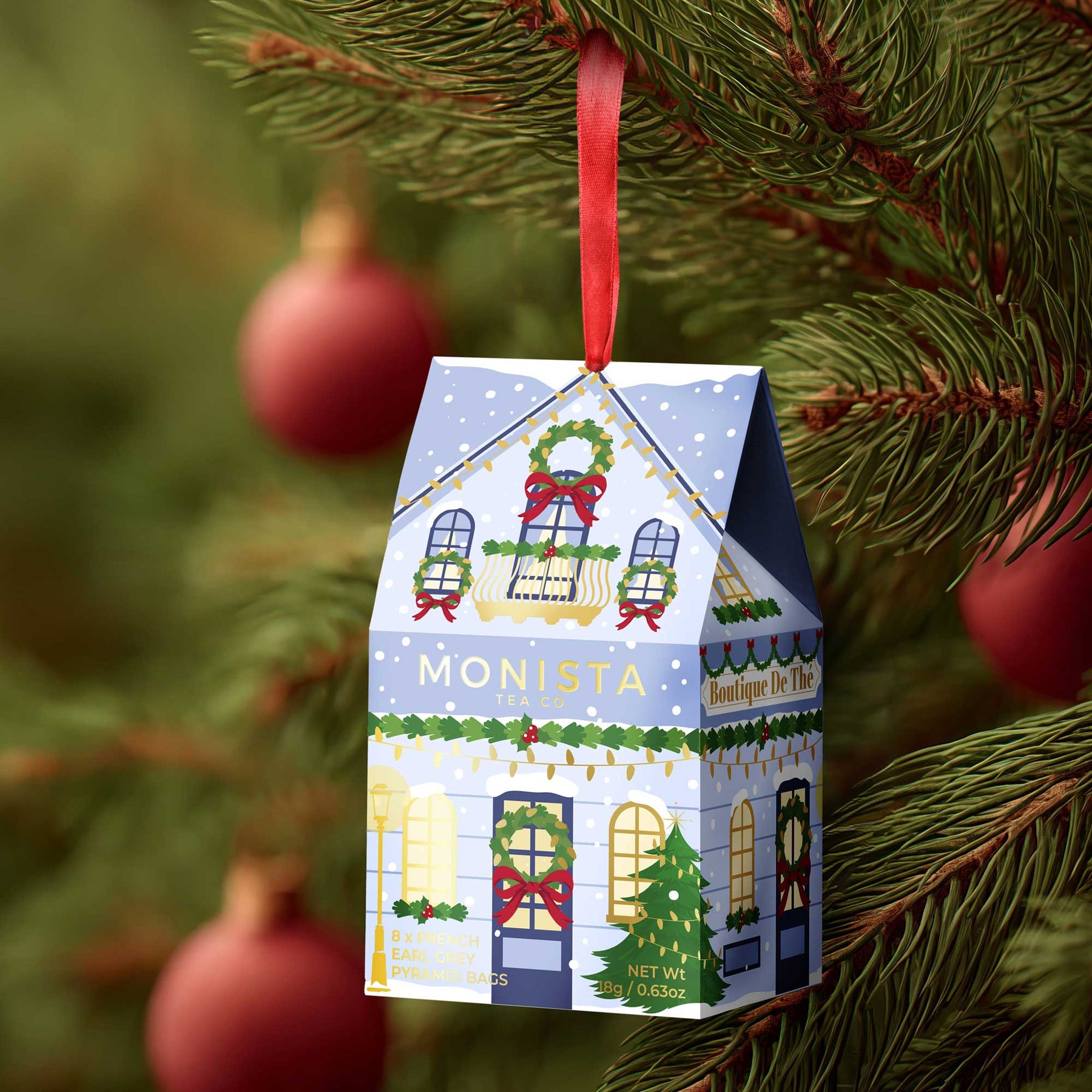Monista Tea Co. Christmas Decoration - French Earl Grey Tea House (Blue)