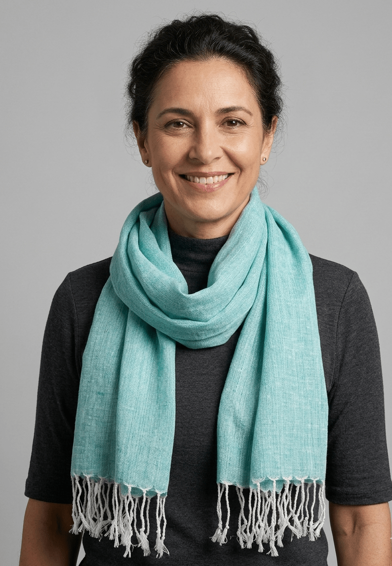 Nine YaksCotton Scarf - White Tassels Green same day gift delivery melbourne