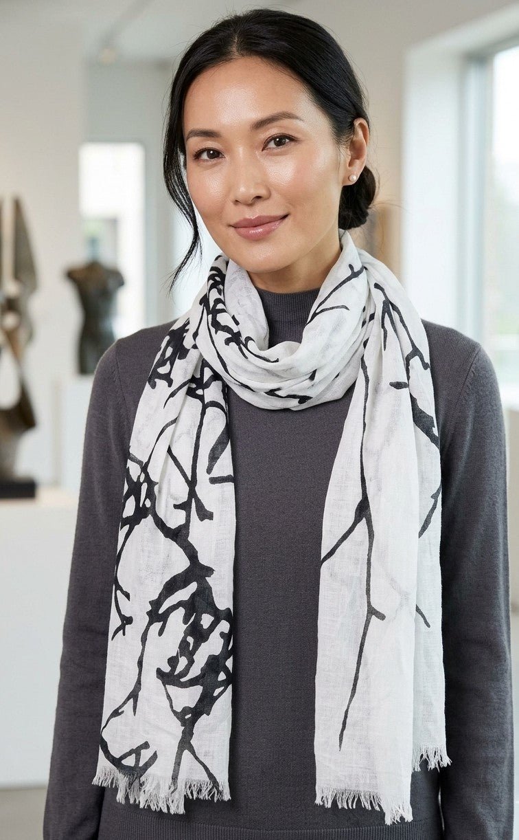 Nine YaksNine Yaks Black and White Tree Cotton Shawl same day gift delivery melbourne