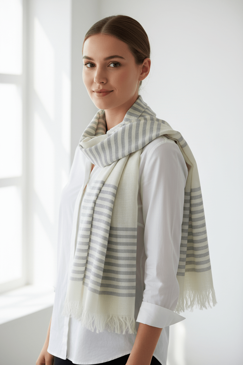 Nine YaksNine Yaks Cotton Scarf - Grey Stripe same day gift delivery melbourne