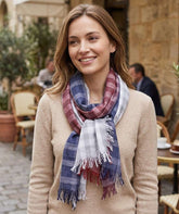 Nine YaksNine Yaks Cotton Scarf - Purple, Red Stripe same day gift delivery melbourne