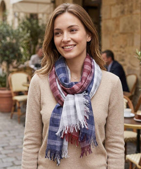 Nine YaksNine Yaks Cotton Scarf - Purple, Red Stripe same day gift delivery melbourne