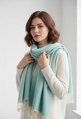 Nine YaksNine Yaks Cotton Scarf - White Tassels Green same day gift delivery melbourne
