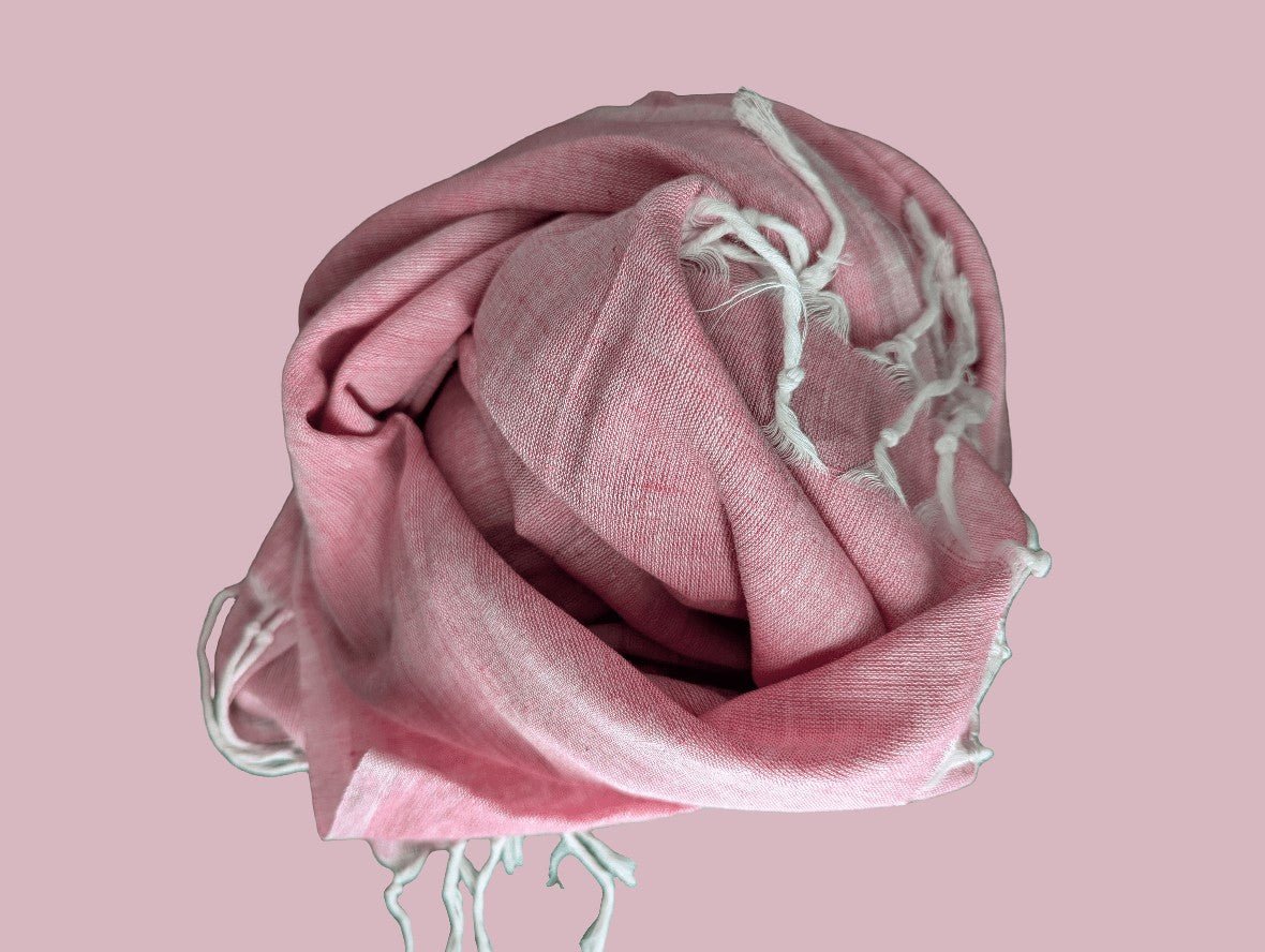 Nine Yaks Cotton Scarf - White Tassels Pink
