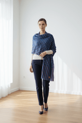 Nine YaksNine Yaks Fine Cashmere Shawl - Blue & Plum Plaid same day gift delivery melbourne