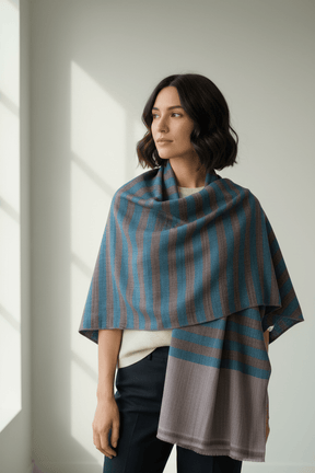 Nine YaksNine Yaks Fine Cashmere Shawl - Teal & Mauve Wide Stripe same day gift delivery melbourne