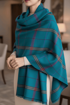 Nine YaksNine Yaks Fine Cashmere Shawl - Teal Tartan Check same day gift delivery melbourne