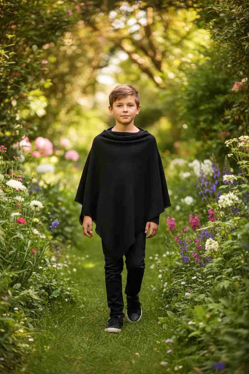 Nine YaksNine Yaks Kids Cashmere Poncho - Black same day gift delivery melbourne