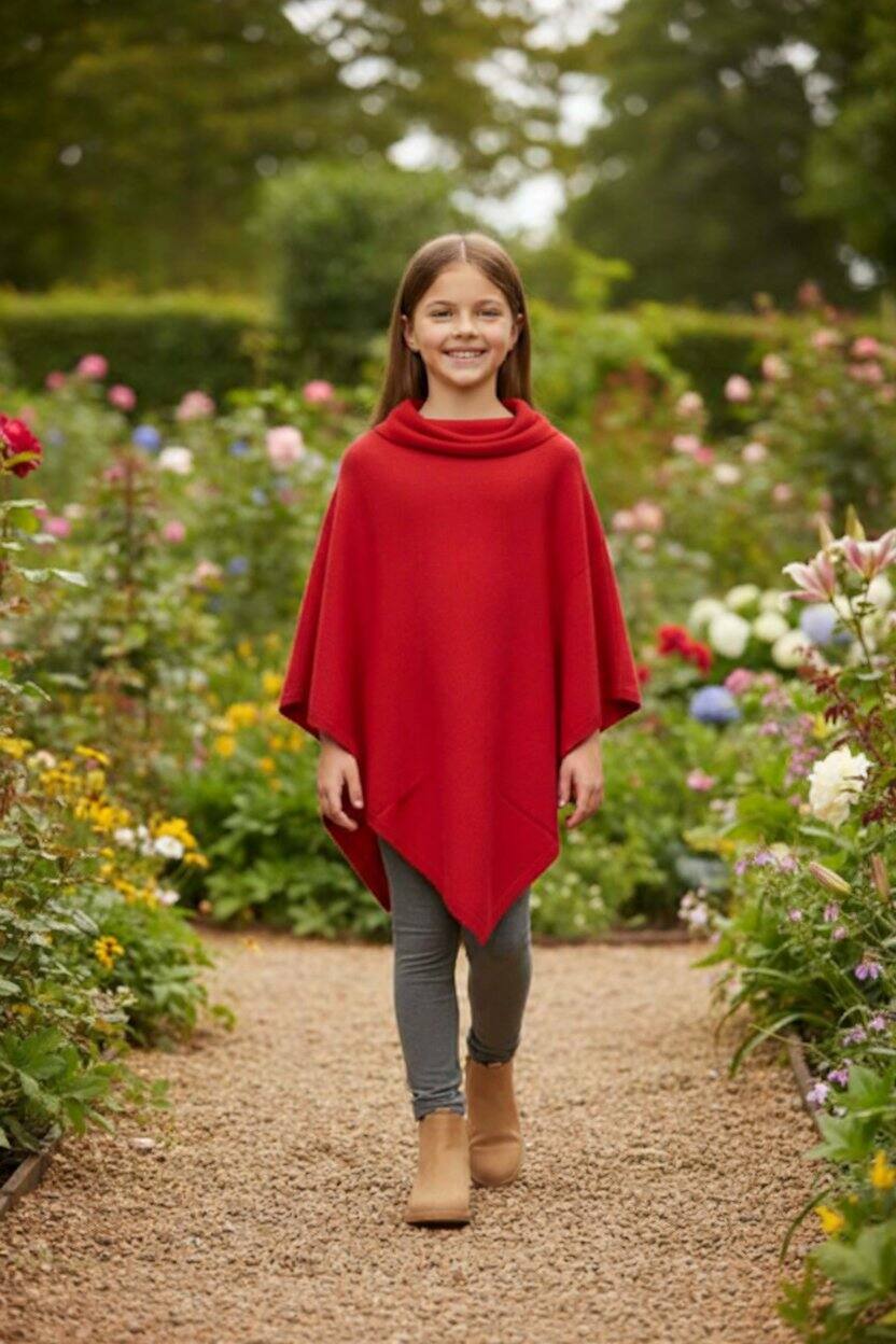 Nine YaksNine Yaks Kids Cashmere Poncho - Rosehip same day gift delivery melbourne