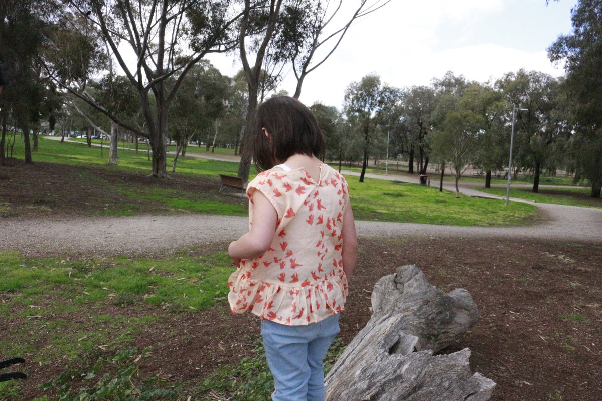 Nine YaksNine Yaks Kids Frill Top Orange Birds same day gift delivery melbourne