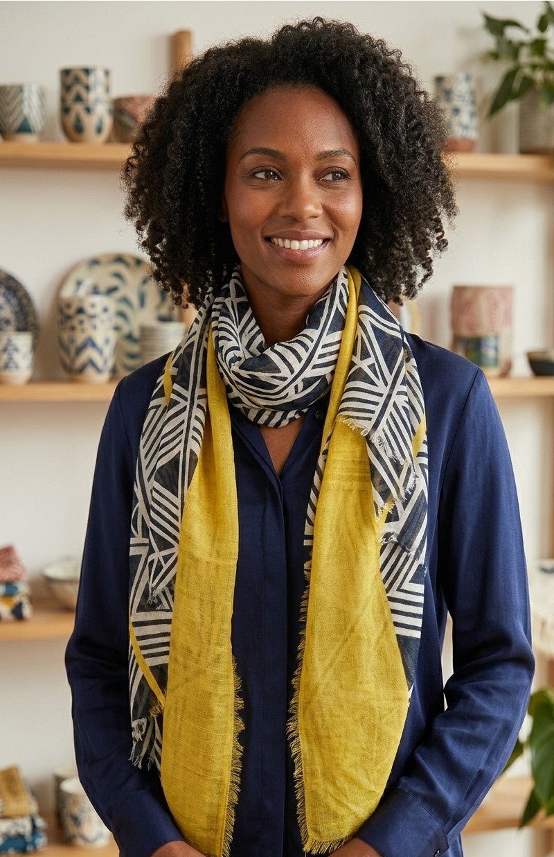 Nine YaksNine Yaks Yellow Geometric Cotton Shawl same day gift delivery melbourne