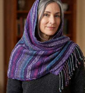 PookipoigaHandmade Cotton Net Scarf - Boho Navy & Amethyst Mosaic Stripe same day gift delivery melbourne