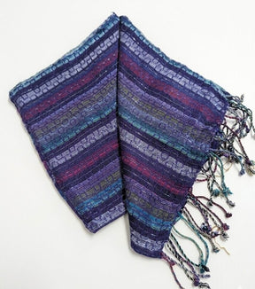 PookipoigaHandmade Cotton Net Scarf - Boho Navy & Amethyst Mosaic Stripe same day gift delivery melbourne