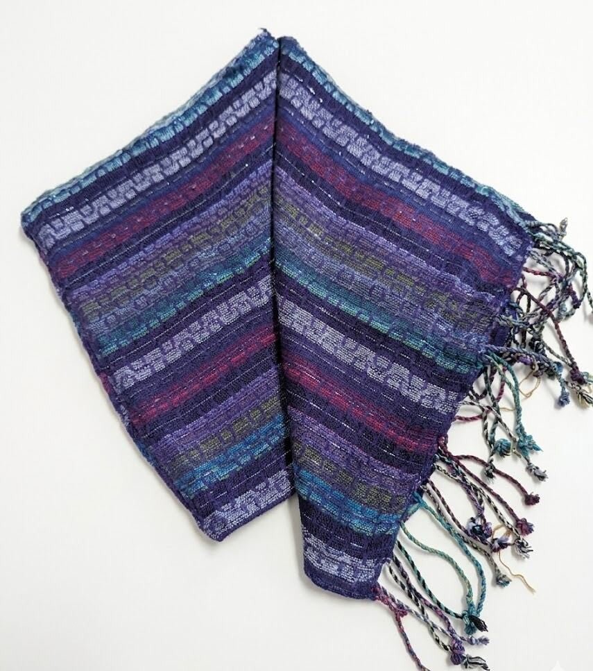 PookipoigaHandmade Cotton Net Scarf - Boho Navy & Amethyst Mosaic Stripe same day gift delivery melbourne
