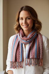 PookipoigaHandmade Cotton Net Scarf - Boho Sky & Terracotta Rose Stripe same day gift delivery melbourne