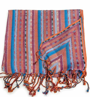 PookipoigaHandmade Cotton Net Scarf - Boho Sky & Terracotta Rose Stripe same day gift delivery melbourne