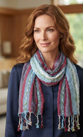 PookipoigaHandmade Cotton Net Scarf - Burgundy & Sky Blue Stripe same day gift delivery melbourne