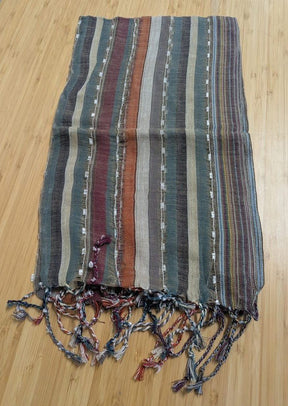 PookipoigaHandmade Cotton Net Scarf - Charcoal, Teal & Rust Woven Stripe same day gift delivery melbourne