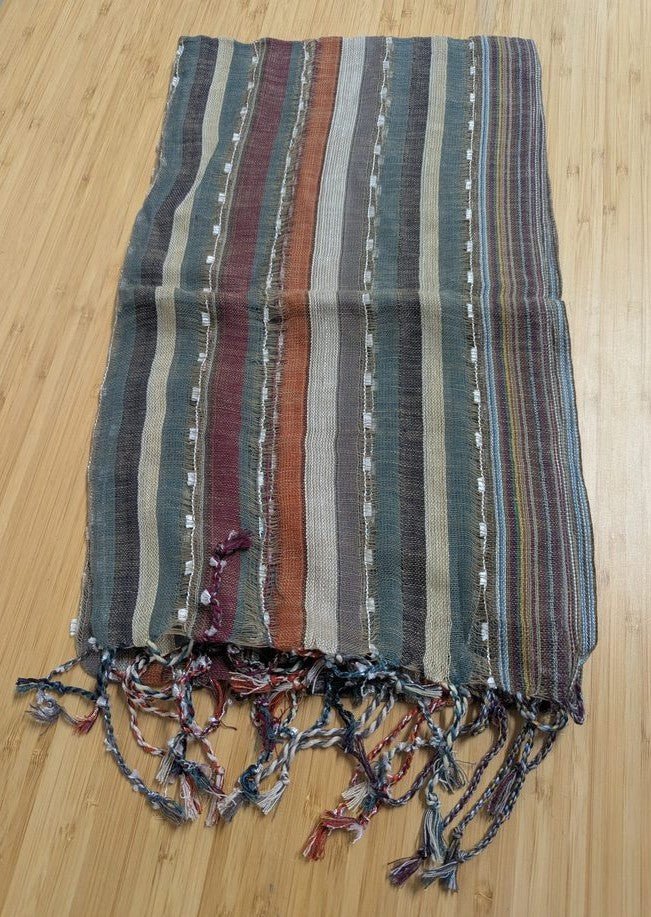 PookipoigaHandmade Cotton Net Scarf - Charcoal, Teal & Rust Woven Stripe same day gift delivery melbourne