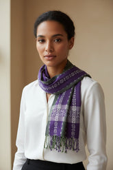 PookipoigaHandmade Cotton Net Scarf - Deep Indigo & Violet Mosaic Weave same day gift delivery melbourne