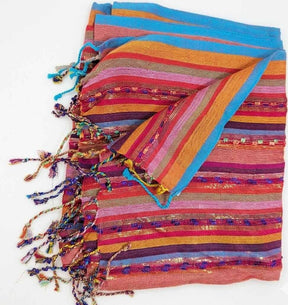 PookipoigaHandmade Cotton Net Scarf - Fiesta Stripe in Amber, Fuchsia & Sky Blue same day gift delivery melbourne