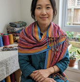 PookipoigaHandmade Cotton Net Scarf - Fiesta Stripe in Amber, Fuchsia & Sky Blue same day gift delivery melbourne
