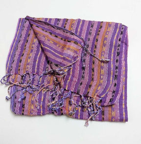 PookipoigaHandmade Cotton Net Scarf - Lavender & Gold Vertical Stripe same day gift delivery melbourne