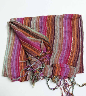 PookipoigaHandmade Cotton Net Scarf - Magenta Bloom & Terracotta Vertical Stripe same day gift delivery melbourne