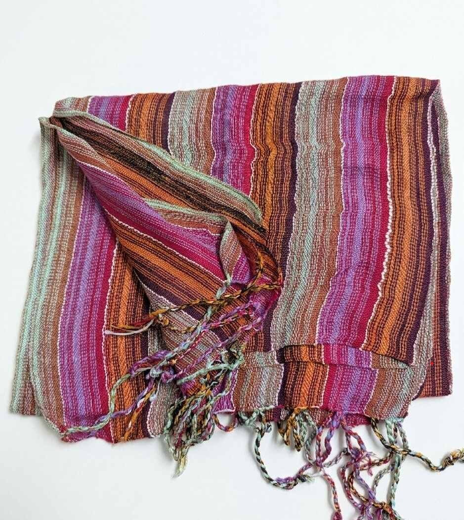 PookipoigaHandmade Cotton Net Scarf - Magenta Bloom & Terracotta Vertical Stripe same day gift delivery melbourne