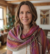 PookipoigaHandmade Cotton Net Scarf - Magenta Bloom & Terracotta Vertical Stripe same day gift delivery melbourne